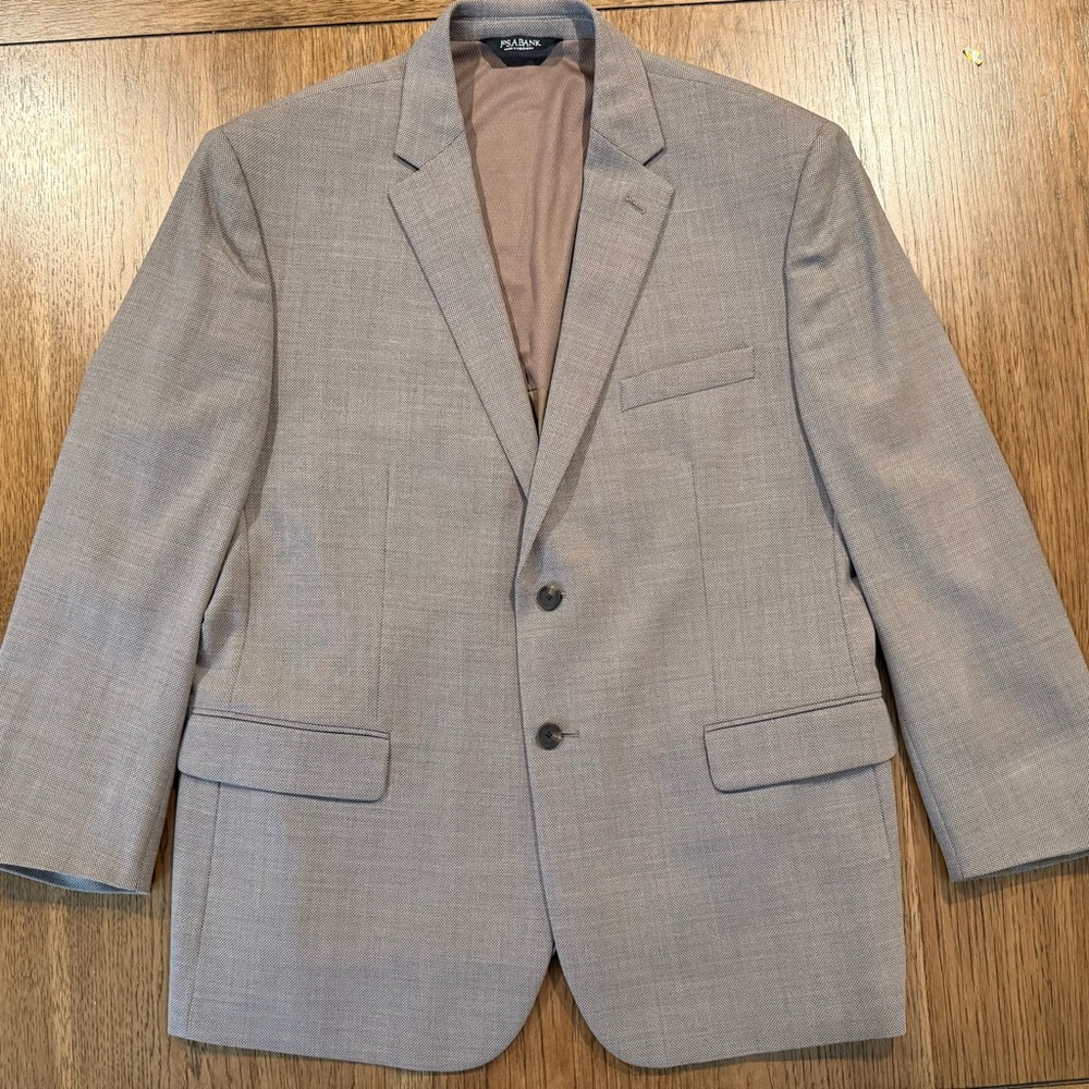 Jos A Bank Traveler Tech Tailored Fit Taupe Brown Gray Wool Blazer Jacket Sz 48R
